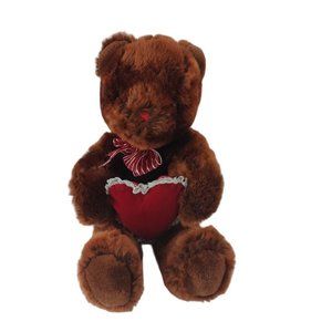 Valentines Day Brown Teddy Bear W/Red Heart Plush 16" Stuffed Animal
